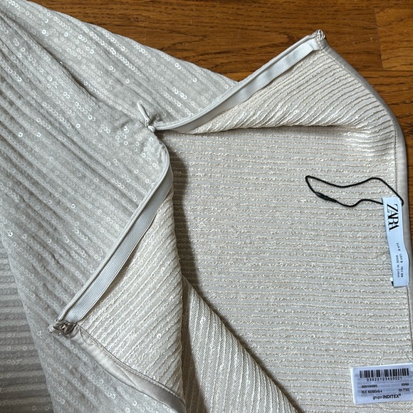 Zara Sequined crinkled slit hem cream midi skirt sz.S - Picture 12 of 16